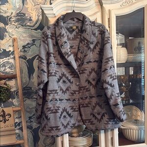 L&B Gray Aztec Patterned Women's Wool Blend Blazer Jacket 2X